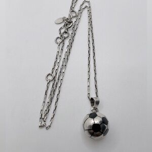 Vtg Sterling & Onyx Inlay Round Soccer Ball Foot Ball Necklace 16” - 20” + 1”